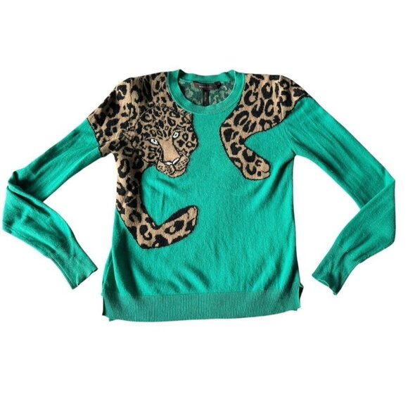 BCBG MAXAZRIA Woman's Sz XS Jaxin Emerald Green Leopard Cheetah Print Sweater - Picture 8 of 9